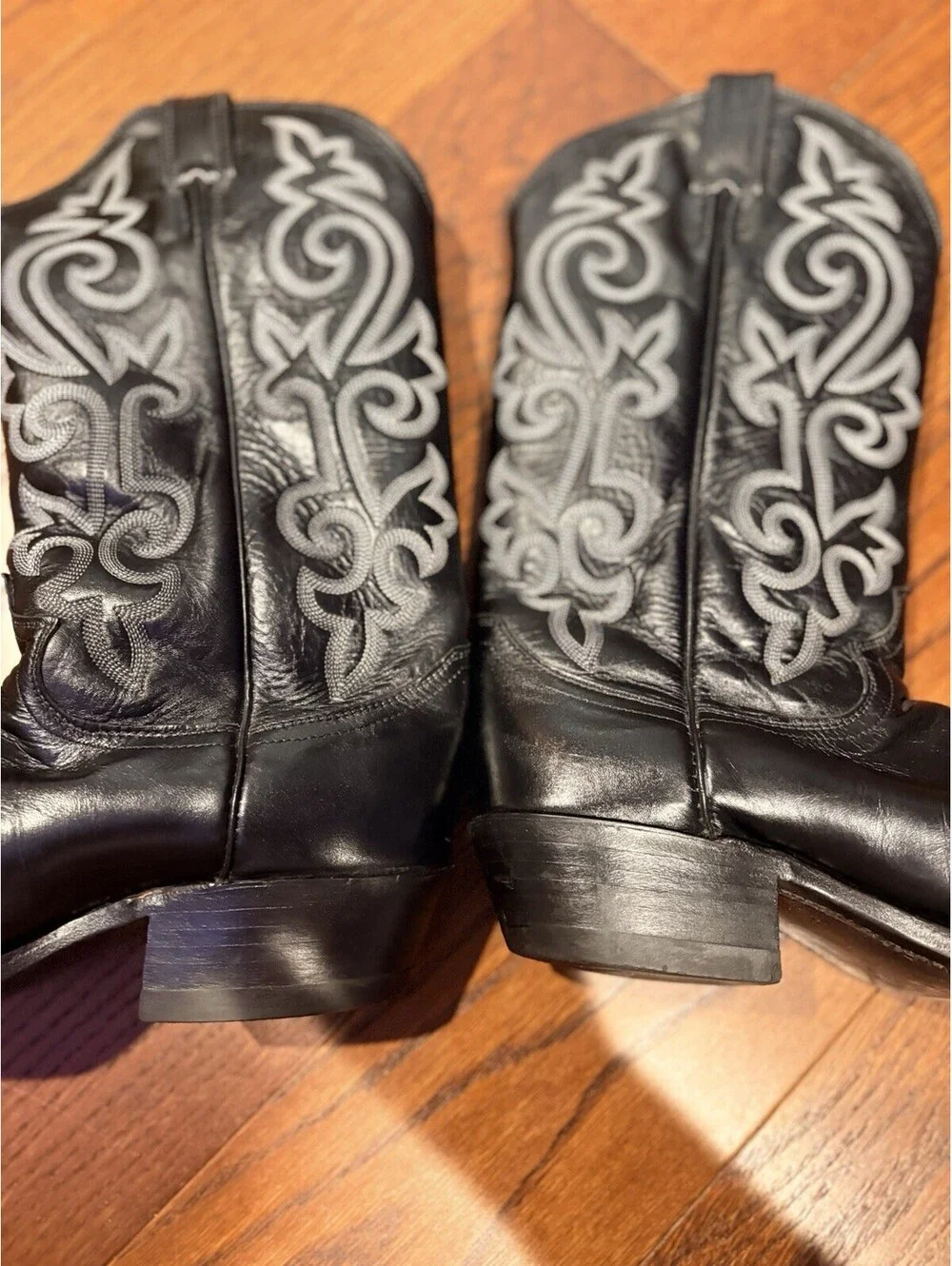 Justin Western Black Cowboy Boots Size 8D Style Code 1410 Leather Used Good